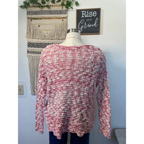 Free People Womans Stretchy Red & Cream V Neck Knit Sweater Top M - Picture 3 of 11